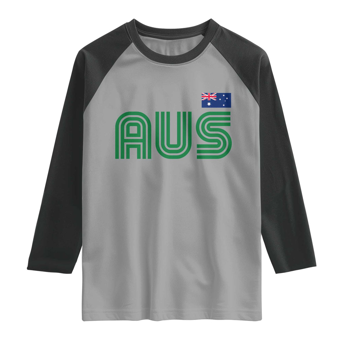 Retro Australia Raglan Shirt AUS Green Australian Flag Country Pride Graphic