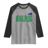 Retro Australia Raglan Shirt AUS Green Australian Flag Country Pride Graphic