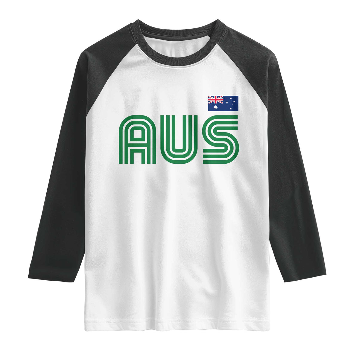 Retro Australia Raglan Shirt AUS Green Australian Flag Country Pride Graphic