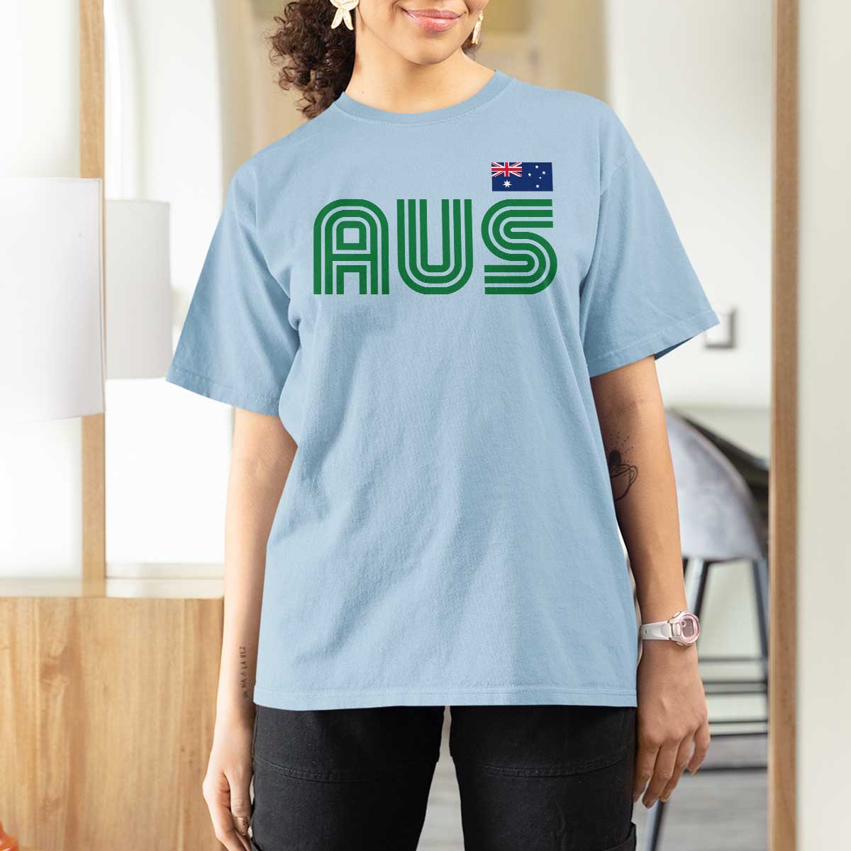 Retro Australia T Shirt For Women AUS Green Australian Flag Country Pride Graphic