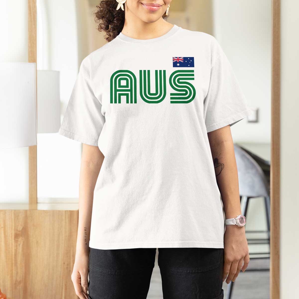 Retro Australia T Shirt For Women AUS Green Australian Flag Country Pride Graphic