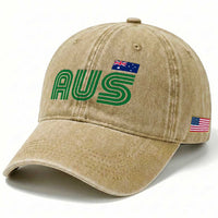 Retro Australia Washed Cotton Baseball Cap AUS Green Australian Flag Country Pride Graphic