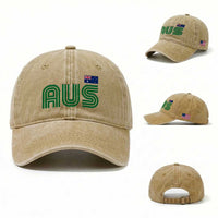 Retro Australia Washed Cotton Baseball Cap AUS Green Australian Flag Country Pride Graphic