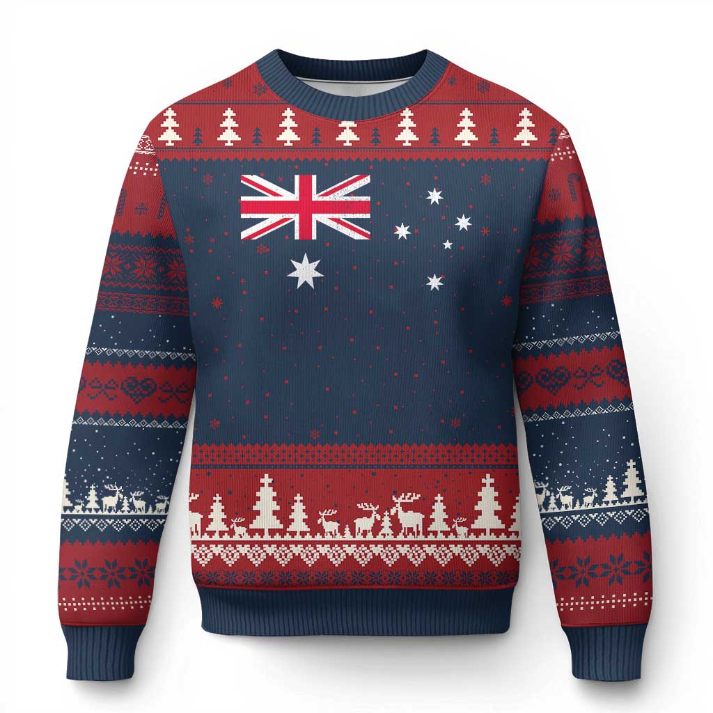 Vintage Australian Flag Ugly Christmas Sweater Australia Distressed Patriotic Southern Cross Country Pride Graphic