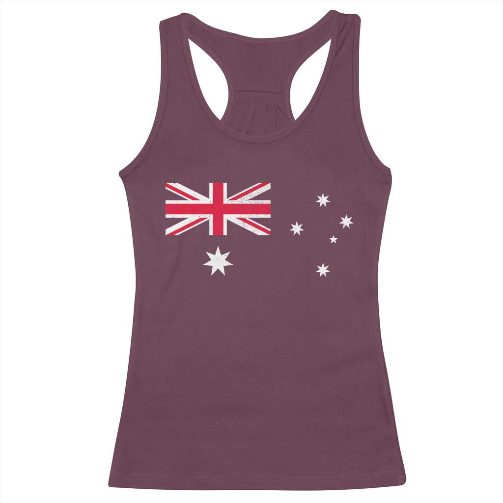 Vintage Australian Flag Racerback Tank Top Australia Distressed Patriotic Southern Cross Country Pride Graphic