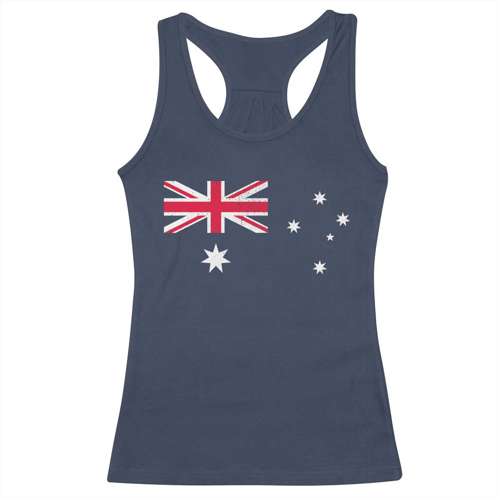 Vintage Australian Flag Racerback Tank Top Australia Distressed Patriotic Southern Cross Country Pride Graphic