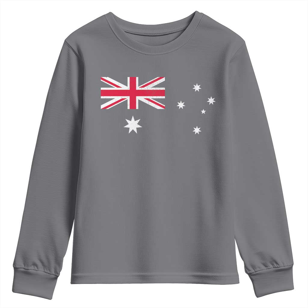 Vintage Australian Flag Youth Sweatshirt Australia Distressed Patriotic Southern Cross Country Pride Graphic