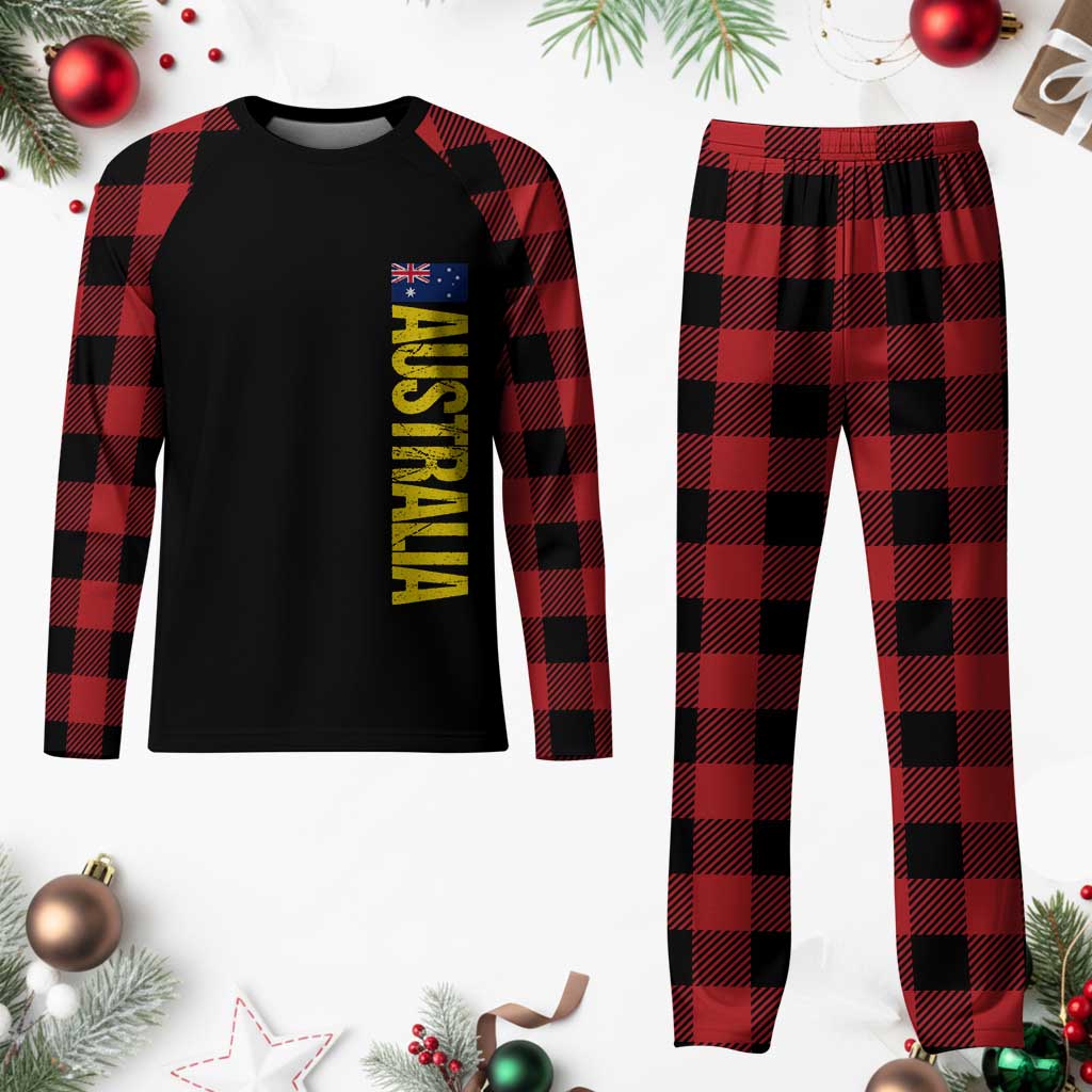 Australia Flag Plaid Pajama Set Patriotic Country Pride Vertical Text Graphic