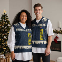 Australia Flag V-Neck Knit Sweater Vest Patriotic Country Pride Vertical Text Graphic