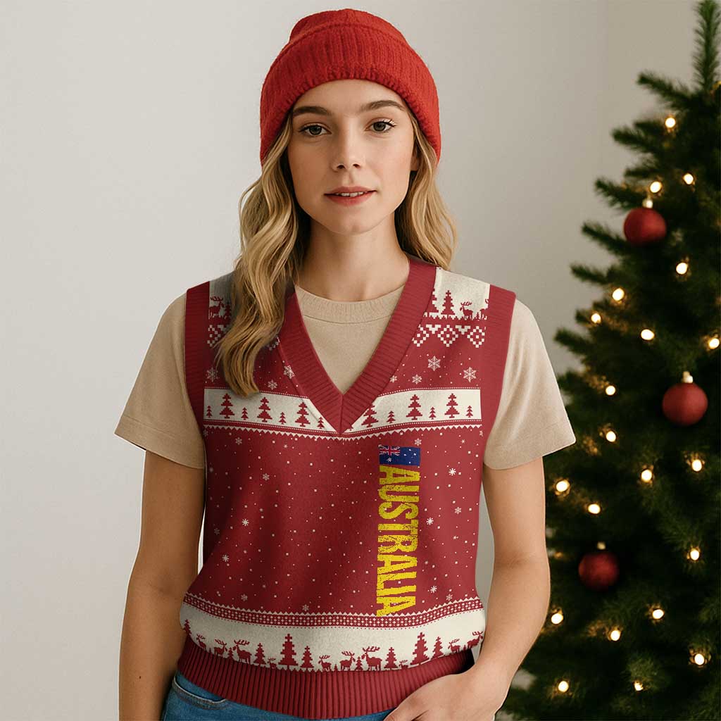 Australia Flag V-Neck Knit Sweater Vest Patriotic Country Pride Vertical Text Graphic