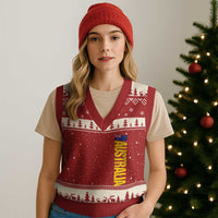Australia Flag V-Neck Knit Sweater Vest Patriotic Country Pride Vertical Text Graphic
