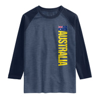 Australia Flag Raglan Shirt Patriotic Country Pride Vertical Text Graphic