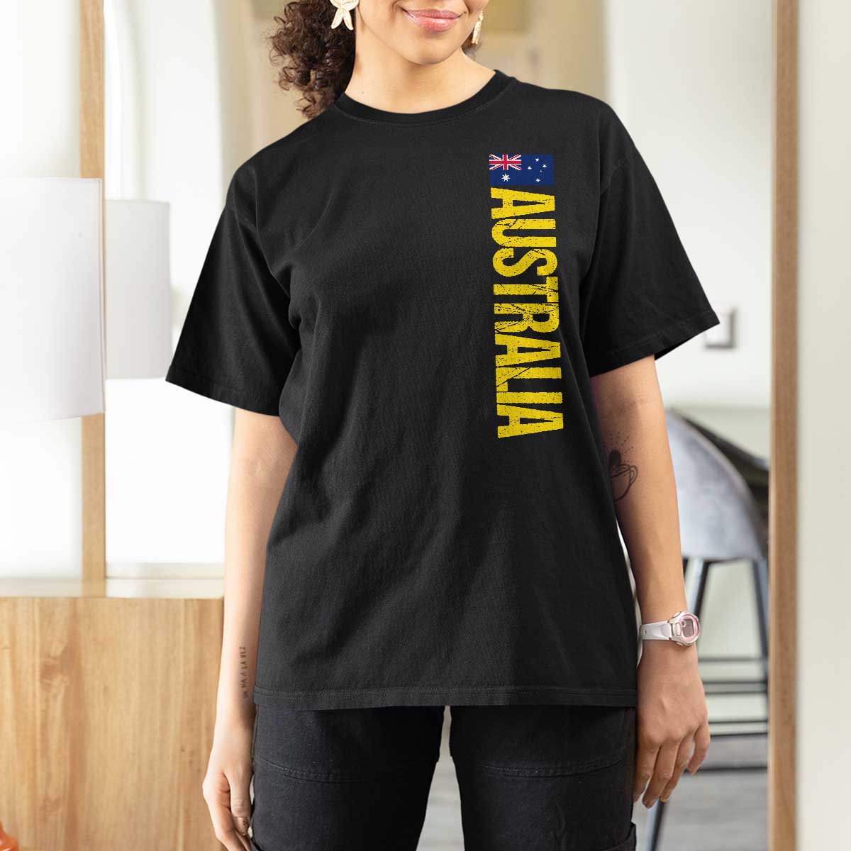 Australia Flag T Shirt For Women Patriotic Country Pride Vertical Text Graphic
