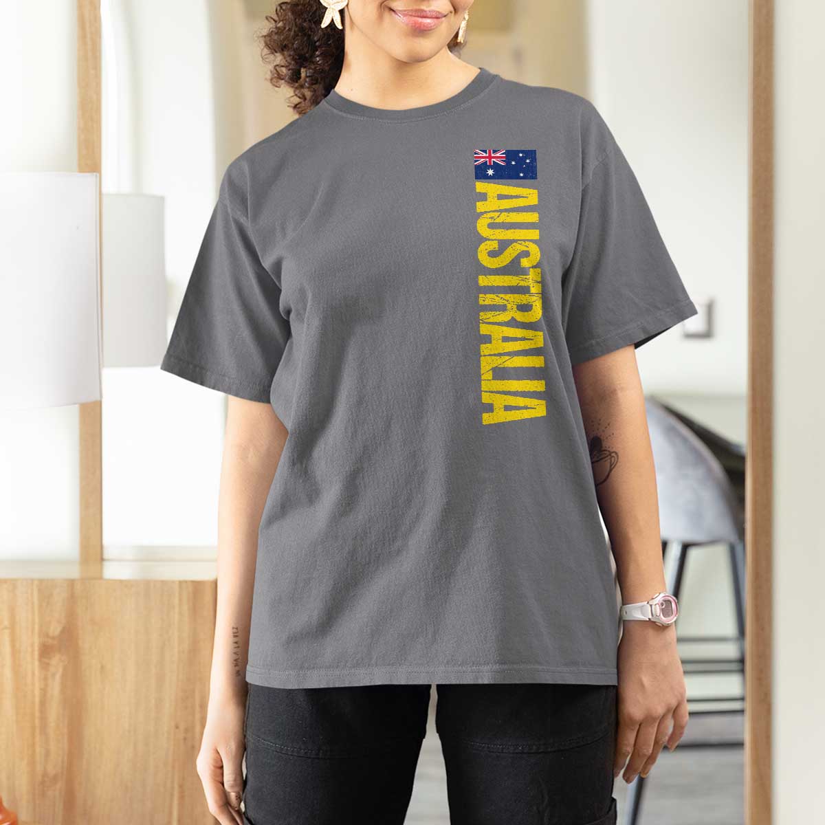 Australia Flag T Shirt For Women Patriotic Country Pride Vertical Text Graphic