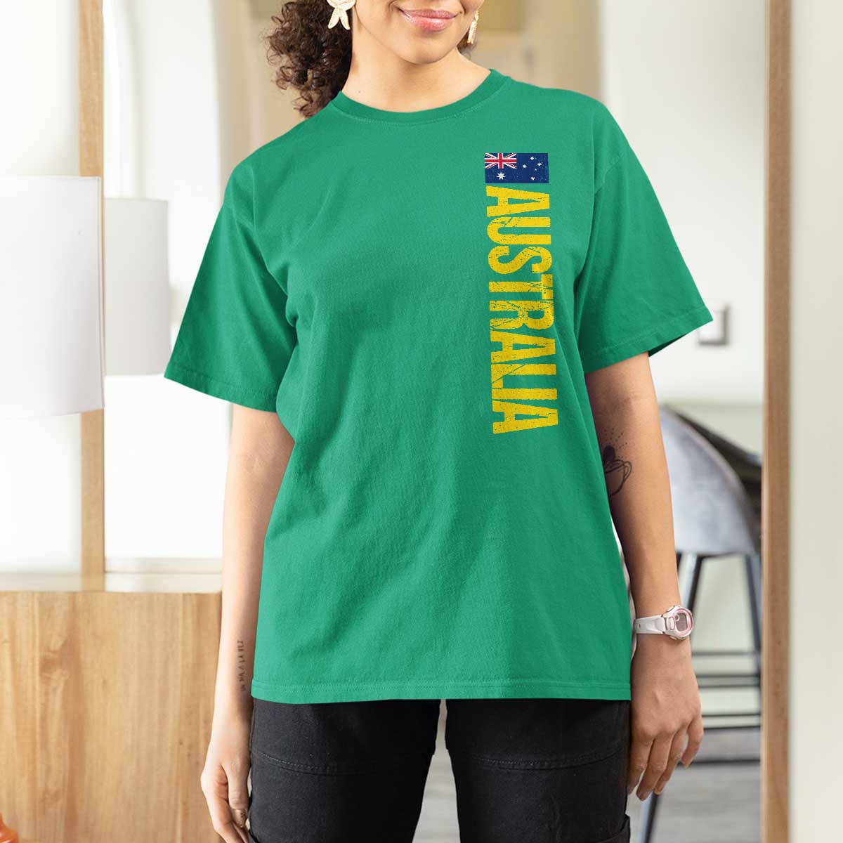 Australia Flag T Shirt For Women Patriotic Country Pride Vertical Text Graphic