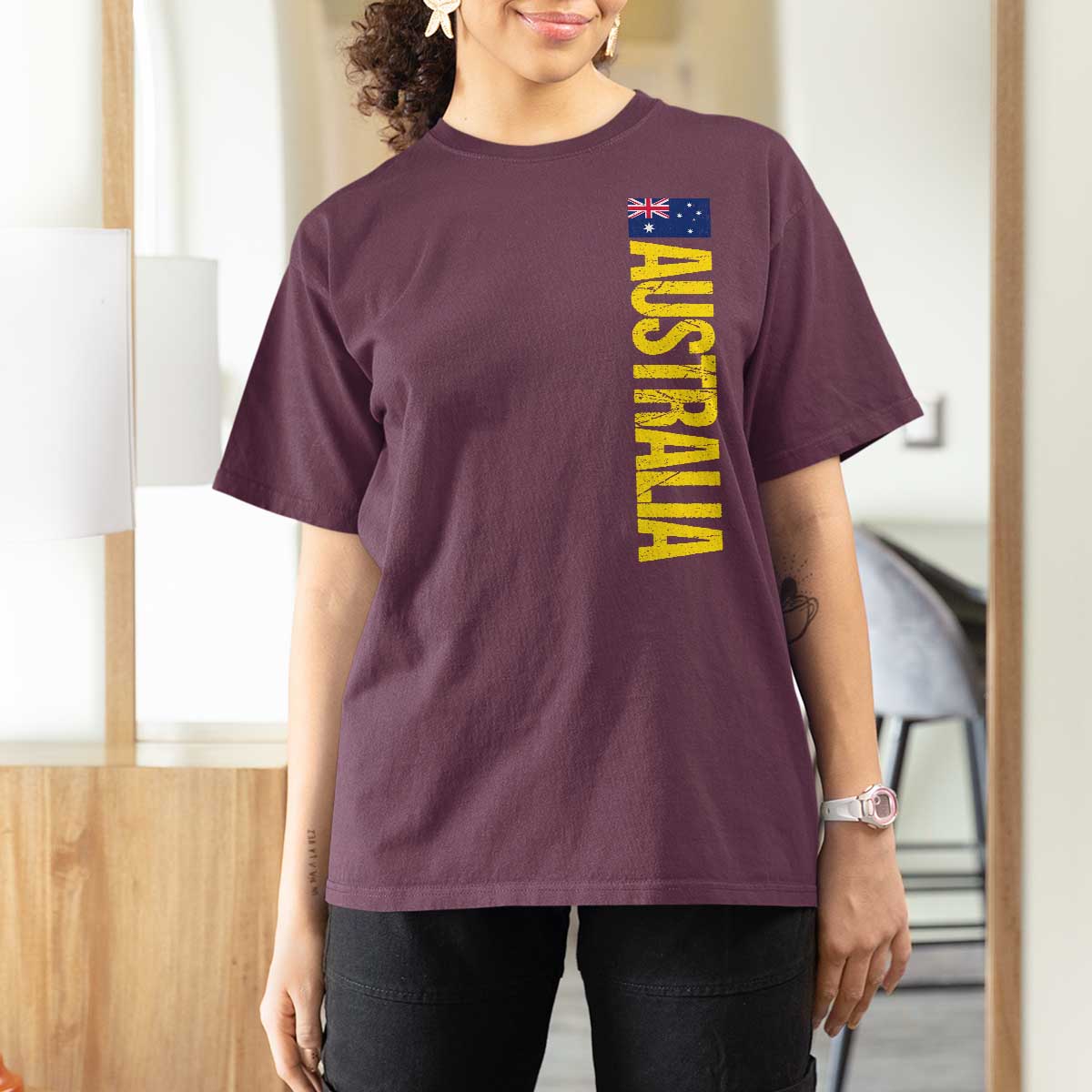 Australia Flag T Shirt For Women Patriotic Country Pride Vertical Text Graphic