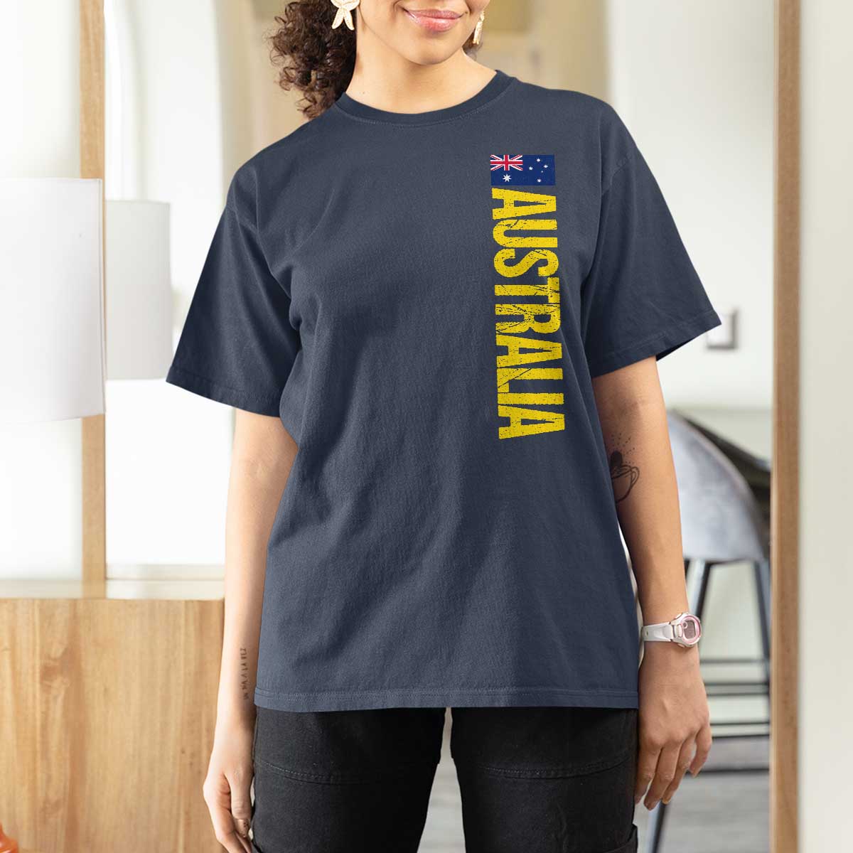 Australia Flag T Shirt For Women Patriotic Country Pride Vertical Text Graphic