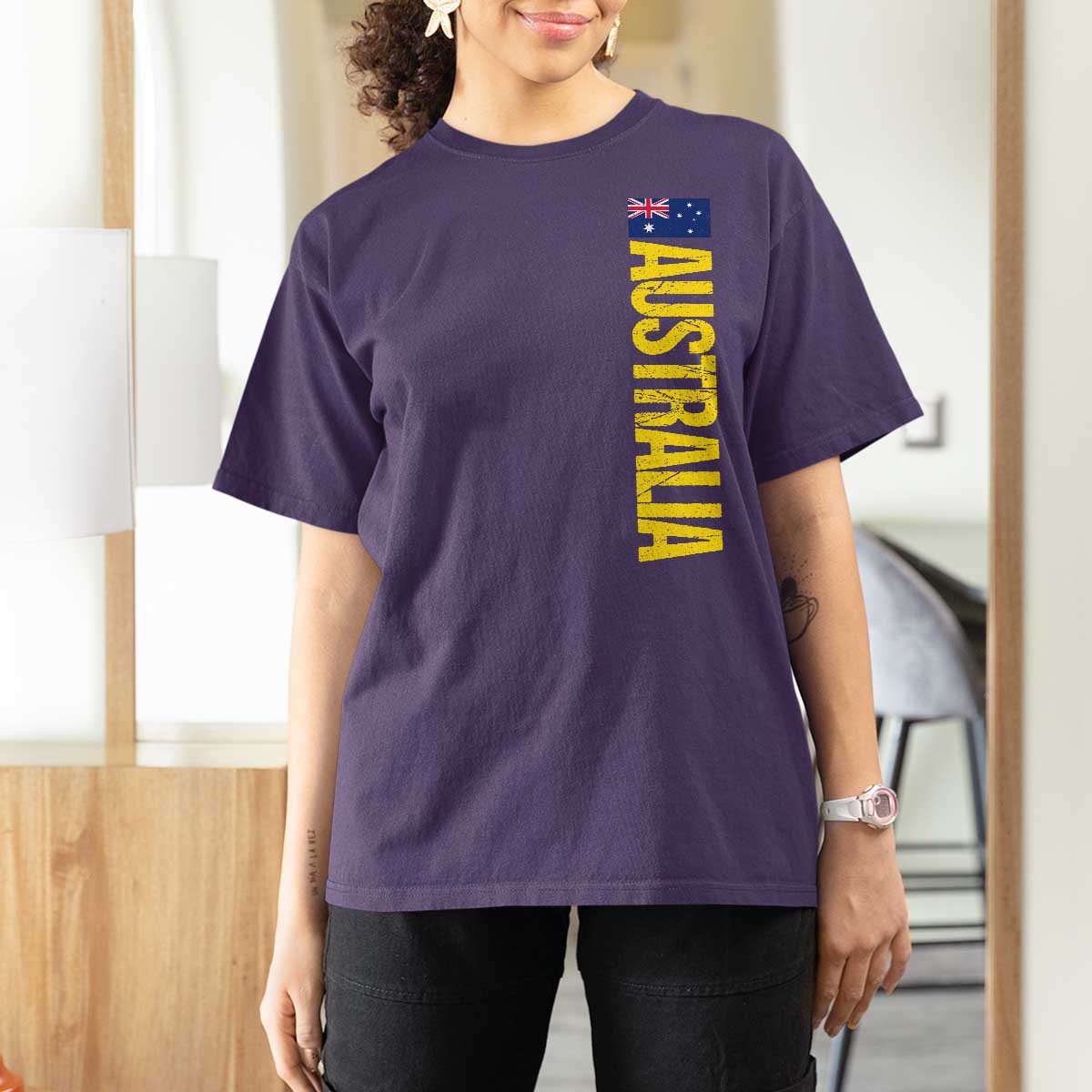 Australia Flag T Shirt For Women Patriotic Country Pride Vertical Text Graphic