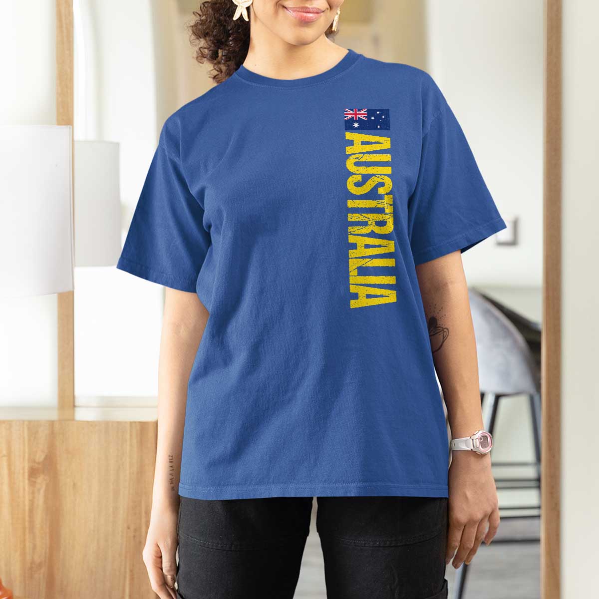 Australia Flag T Shirt For Women Patriotic Country Pride Vertical Text Graphic