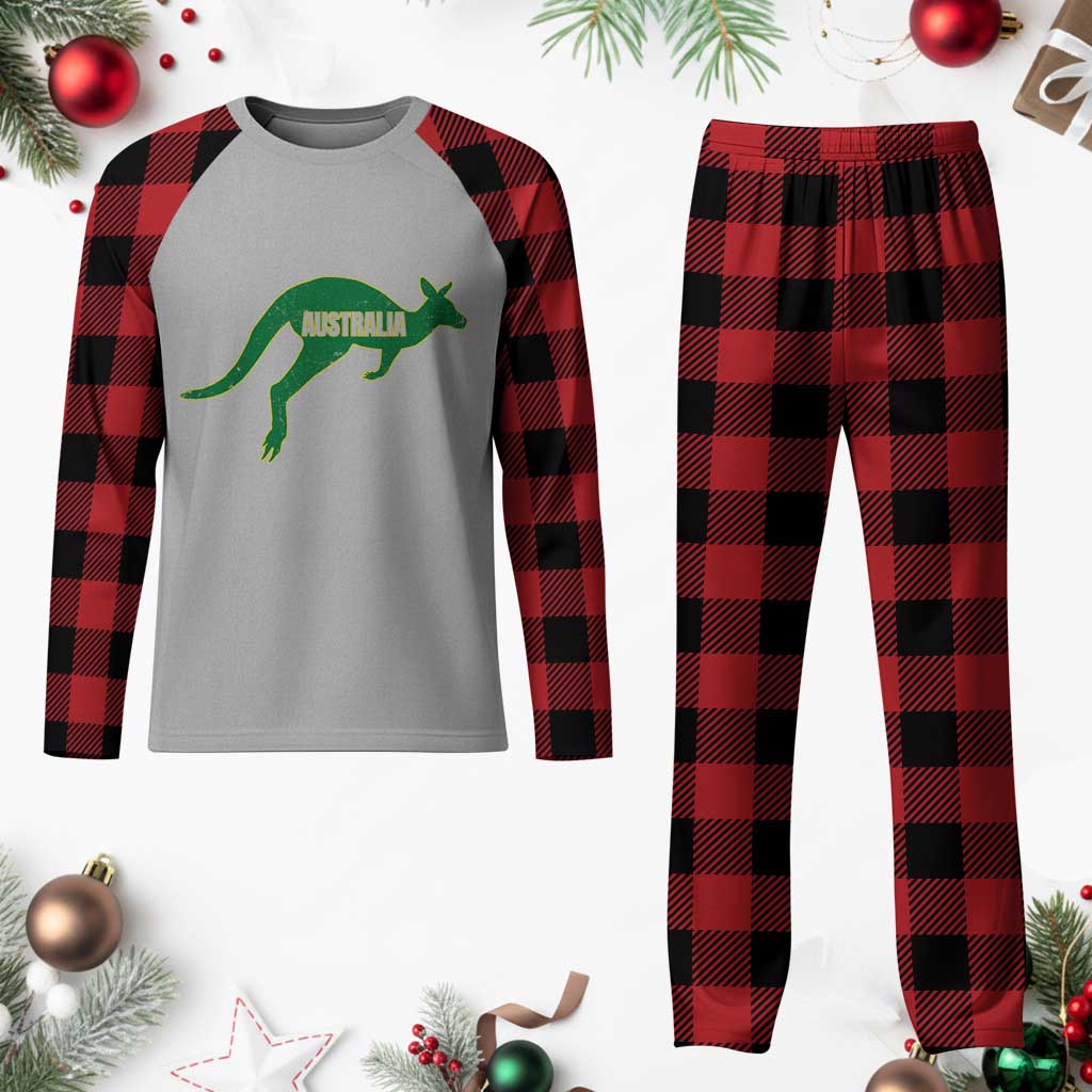 Vintage Kangaroo Australia Plaid Pajama Set Patriotic Country Pride Graphic Aussie Roo Kangaroo
