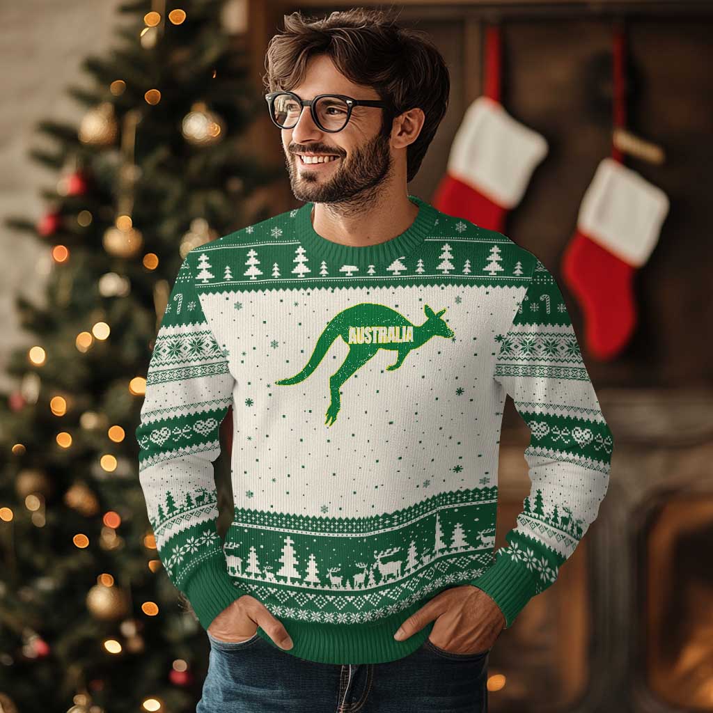 Vintage Kangaroo Australia Ugly Christmas Sweater Patriotic Country Pride Graphic Aussie Roo Kangaroo