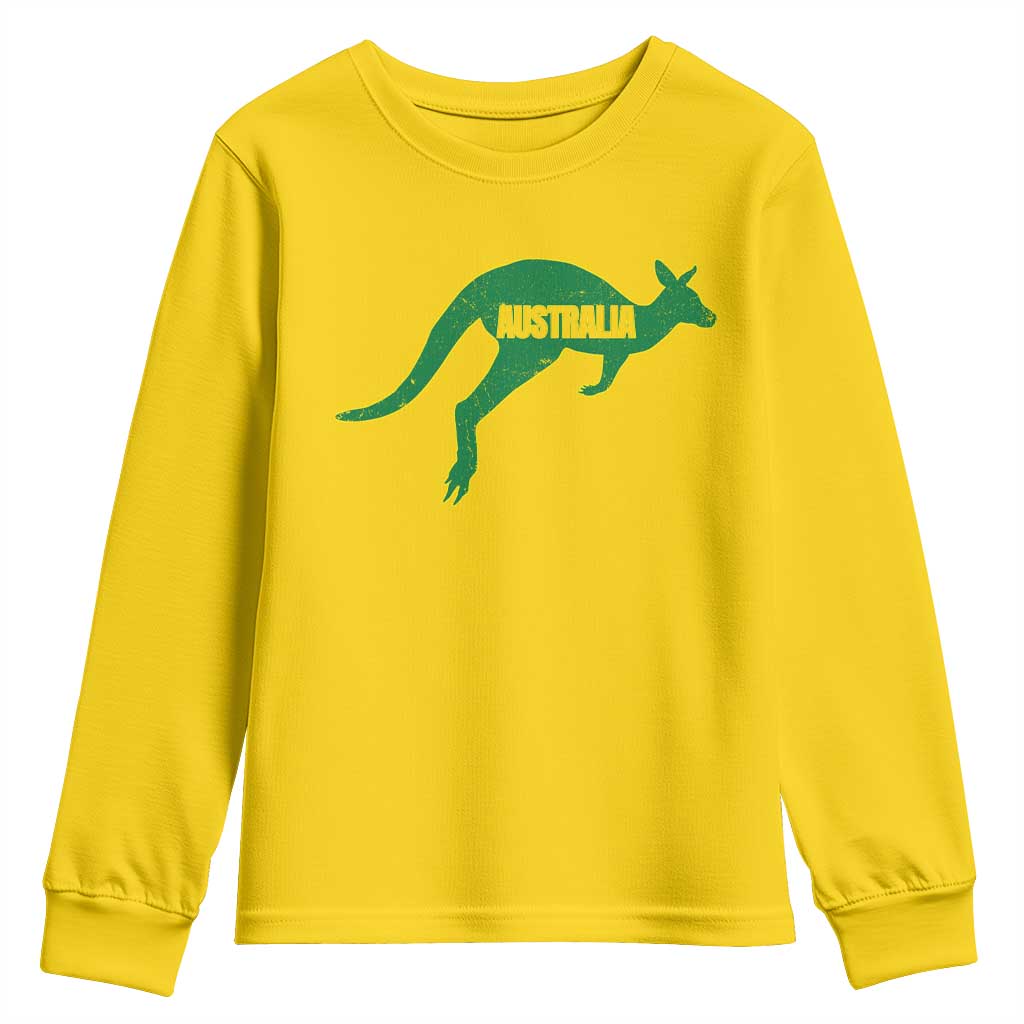 Vintage Kangaroo Australia Youth Sweatshirt Patriotic Country Pride Graphic Aussie Roo Kangaroo