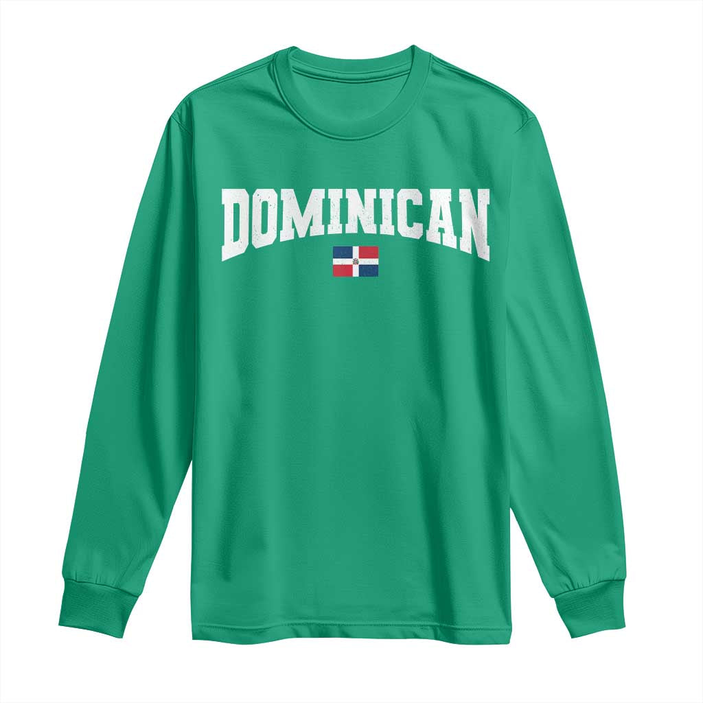 Vintage Dominican Republic Flag Long Sleeve Shirt Retro Varsity Caribbean Pride Heritage Gift