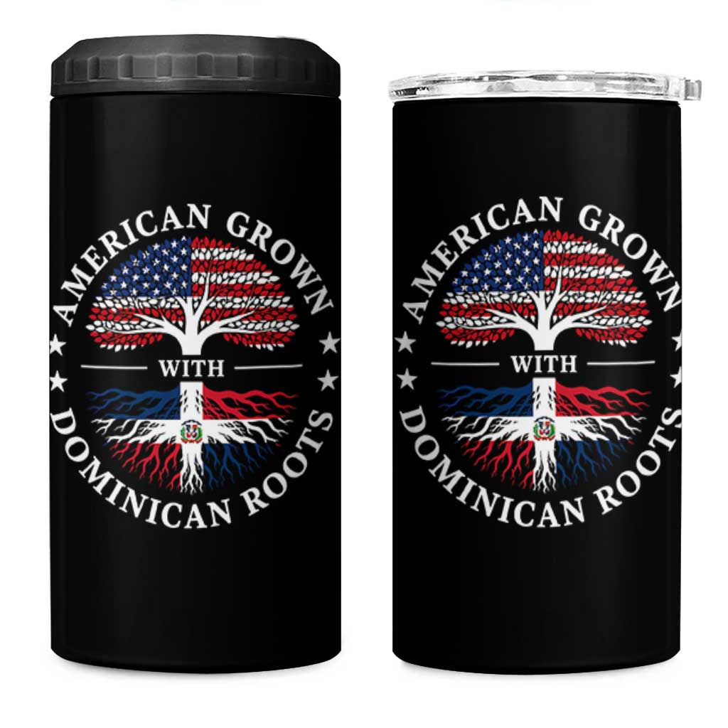 American Grown With Dominican Roots 4 in 1 Can Cooler Tumbler USA Dominican Republic Heritage Pride Gift