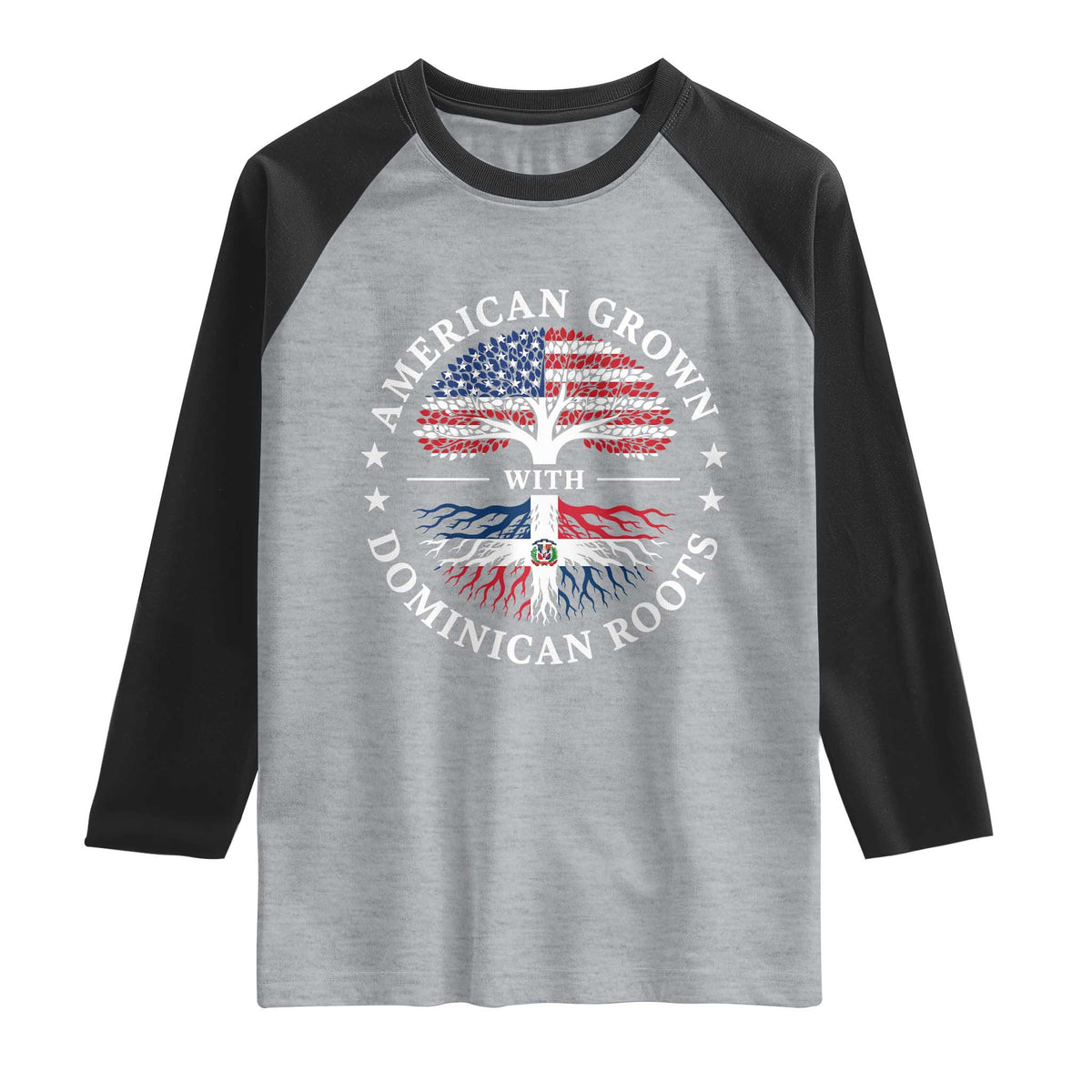 American Grown With Dominican Roots Raglan Shirt USA Dominican Republic Heritage Pride Gift