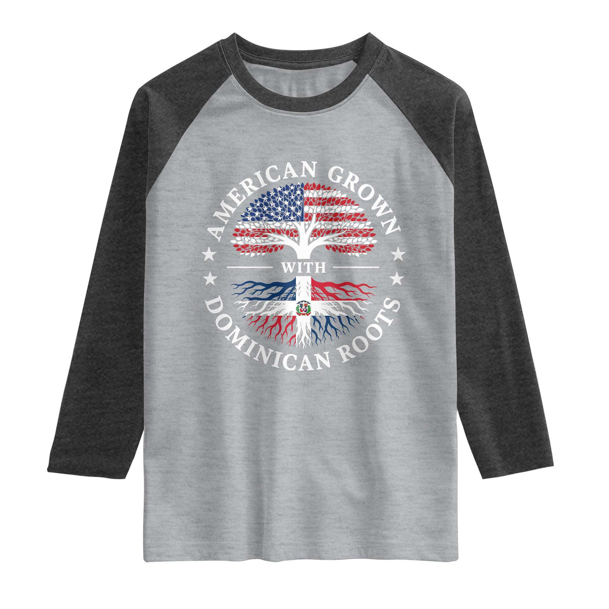 American Grown With Dominican Roots Raglan Shirt USA Dominican Republic Heritage Pride Gift