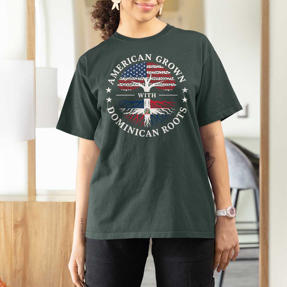 American Grown With Dominican Roots T Shirt For Women USA Dominican Republic Heritage Pride Gift