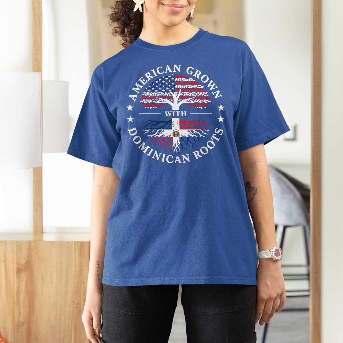 American Grown With Dominican Roots T Shirt For Women USA Dominican Republic Heritage Pride Gift