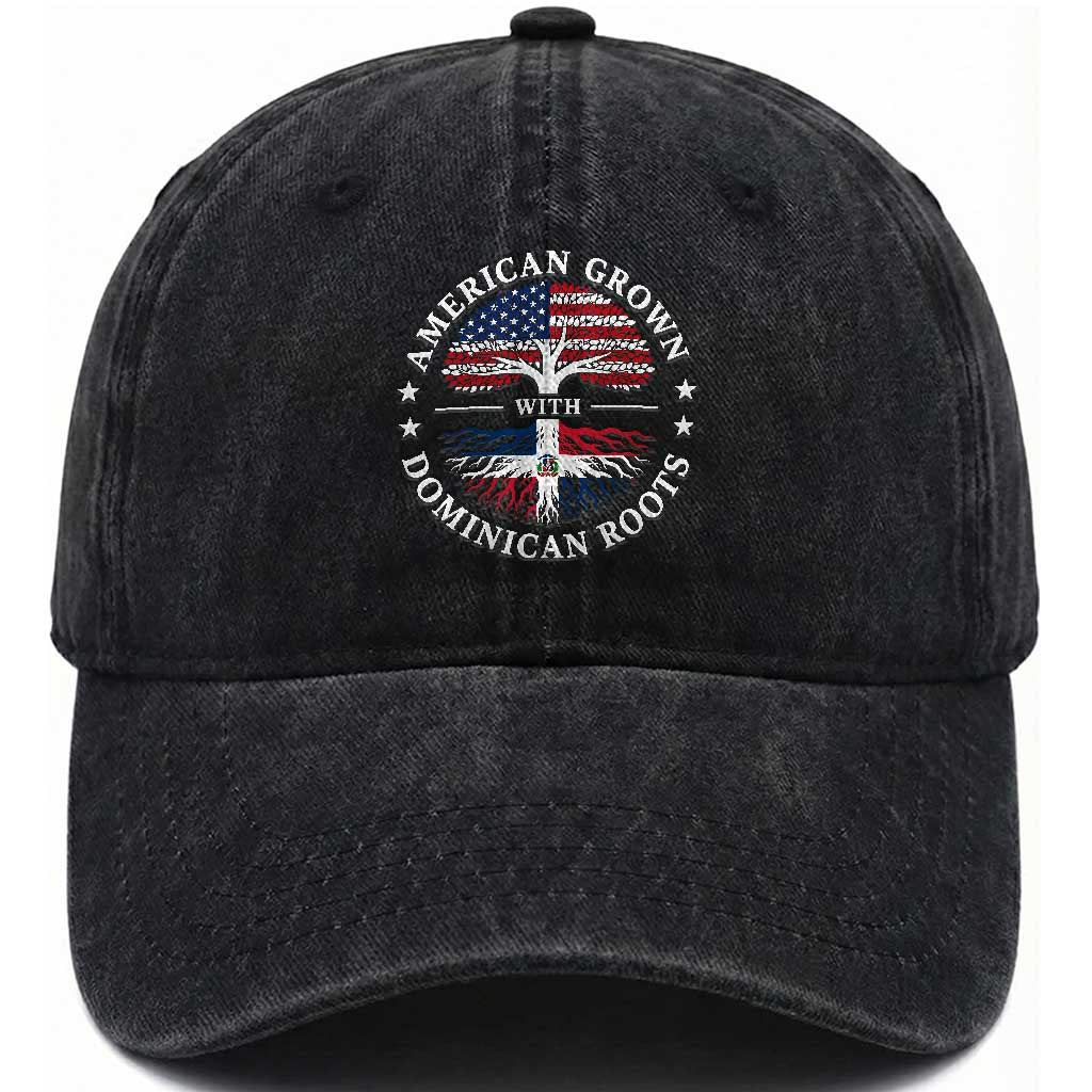 American Grown With Dominican Roots Washed Cotton Baseball Cap USA Dominican Republic Heritage Pride Gift
