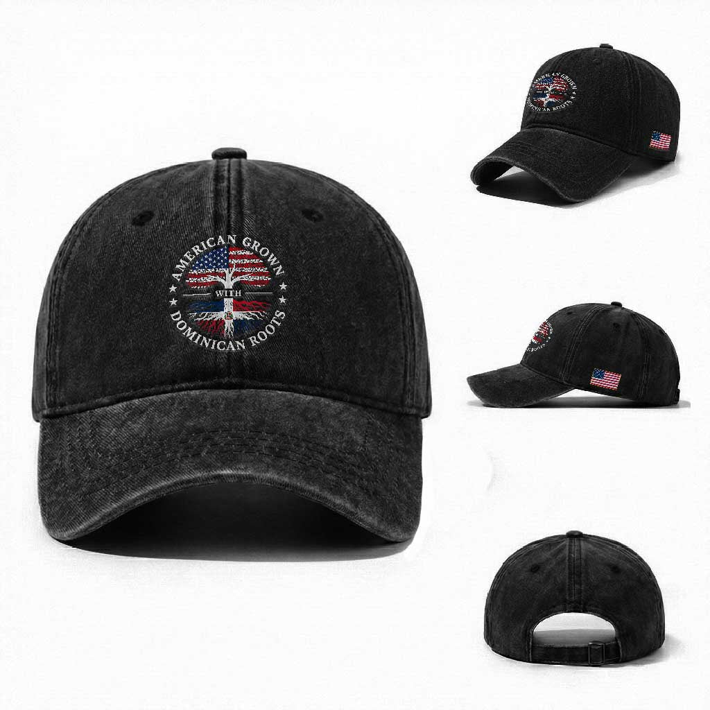 American Grown With Dominican Roots Washed Cotton Baseball Cap USA Dominican Republic Heritage Pride Gift