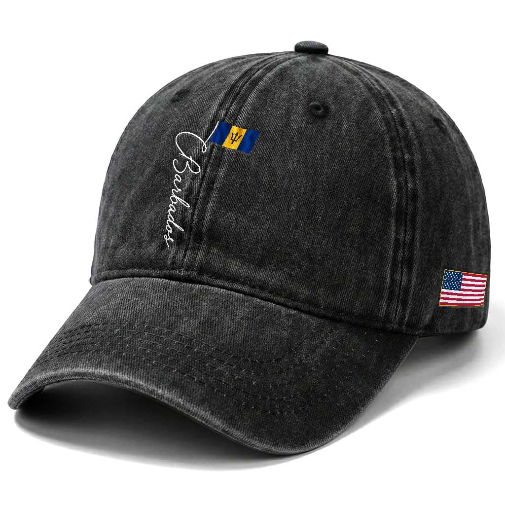 Barbados Flag Washed Cotton Baseball Cap Elegant Barbados Pride Patriotic Island Heritage Gift