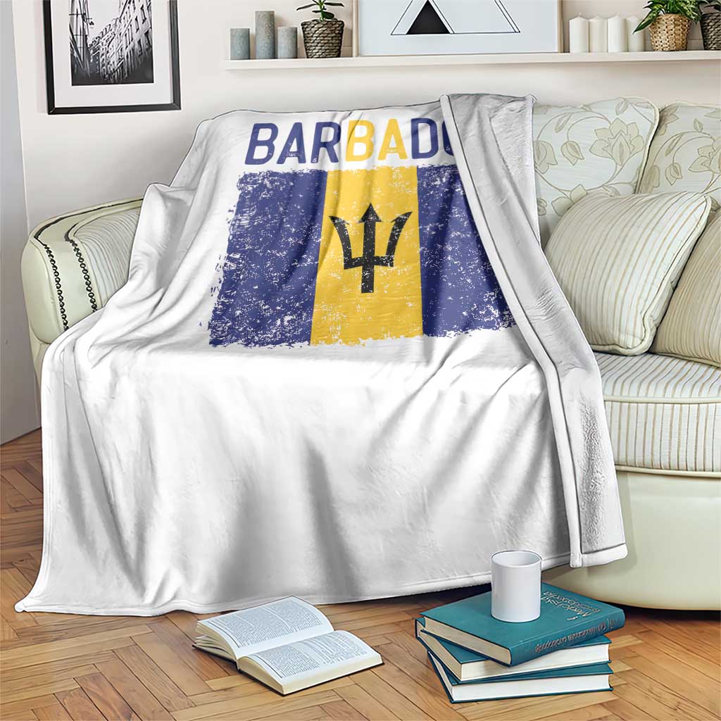 Vintage Distressed Barbados Flag Throw Blanket Bajan Caribbean Heritage Patriotic Pride Gift