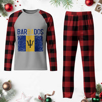 Vintage Distressed Barbados Flag Plaid Pajama Set Bajan Caribbean Heritage Patriotic Pride Gift