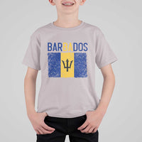 Vintage Distressed Barbados Flag T Shirt For Kid Bajan Caribbean Heritage Patriotic Pride Gift