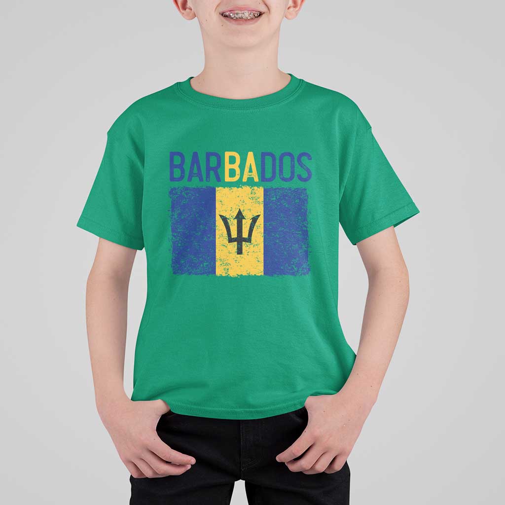 Vintage Distressed Barbados Flag T Shirt For Kid Bajan Caribbean Heritage Patriotic Pride Gift