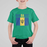 Vintage Distressed Barbados Flag T Shirt For Kid Bajan Caribbean Heritage Patriotic Pride Gift