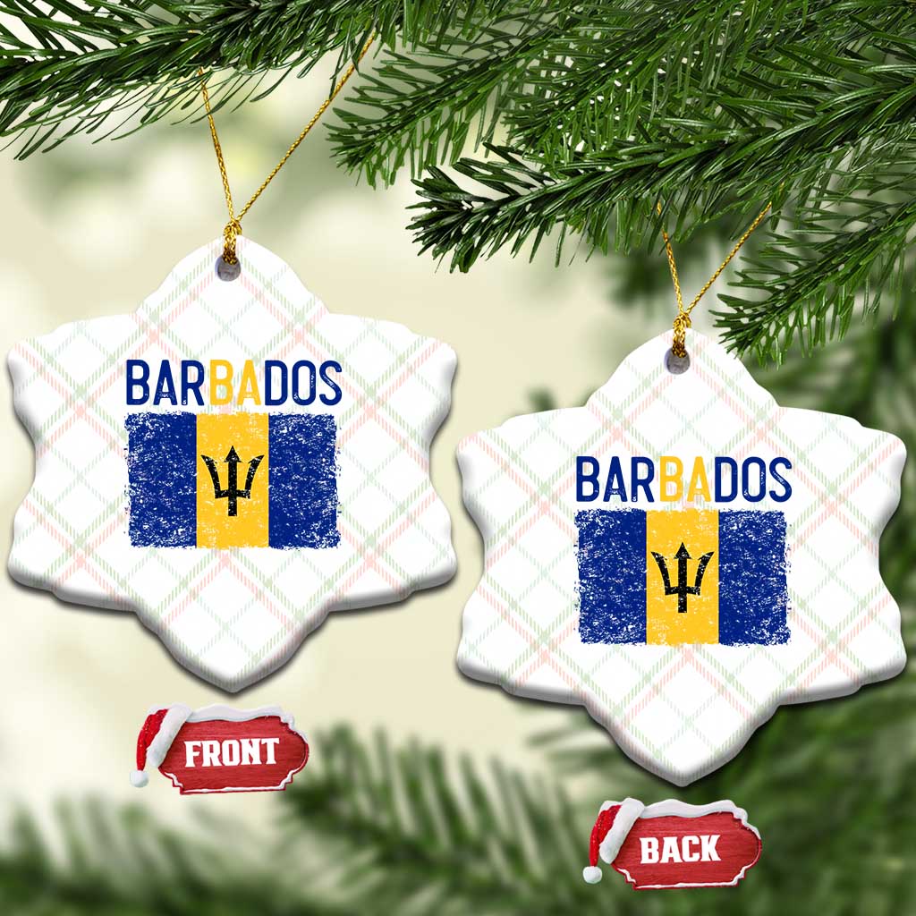 Vintage Distressed Barbados Flag Ceramic Ornament Bajan Caribbean Heritage Patriotic Pride Gift