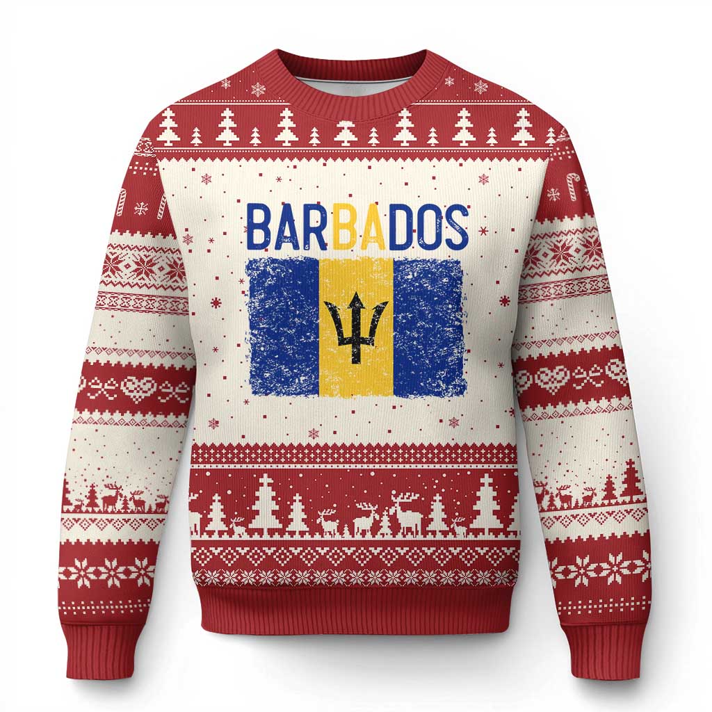 Vintage Distressed Barbados Flag Ugly Christmas Sweater Bajan Caribbean Heritage Patriotic Pride Gift