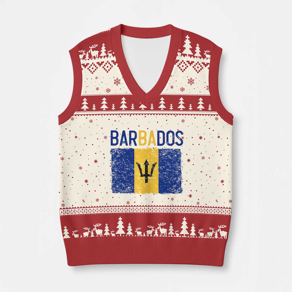 Vintage Distressed Barbados Flag V-Neck Knit Sweater Vest Bajan Caribbean Heritage Patriotic Pride Gift