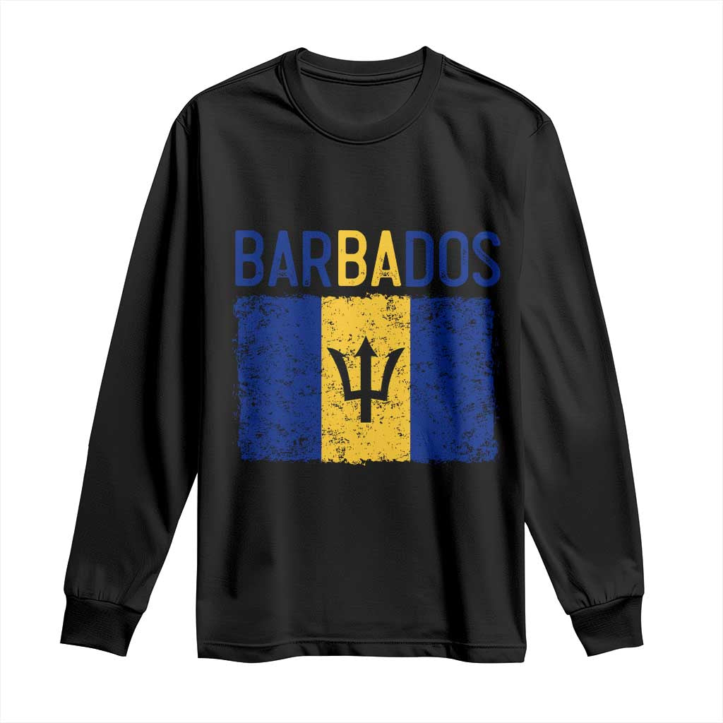 Vintage Distressed Barbados Flag Long Sleeve Shirt Bajan Caribbean Heritage Patriotic Pride Gift