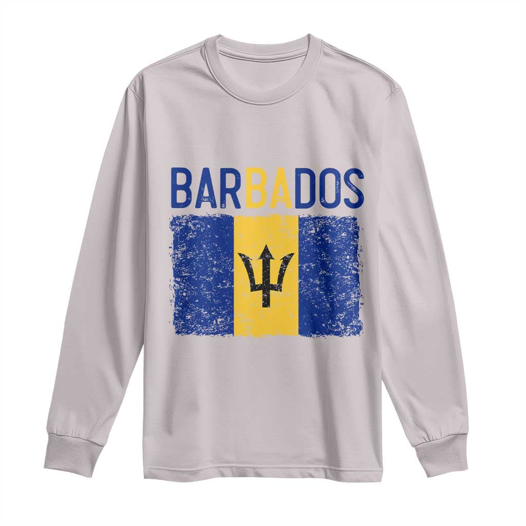 Vintage Distressed Barbados Flag Long Sleeve Shirt Bajan Caribbean Heritage Patriotic Pride Gift