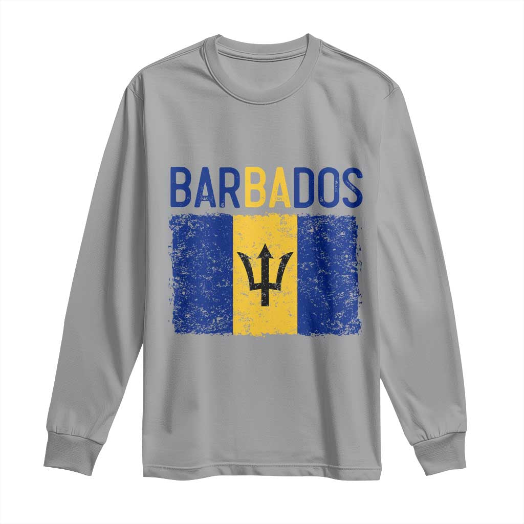 Vintage Distressed Barbados Flag Long Sleeve Shirt Bajan Caribbean Heritage Patriotic Pride Gift