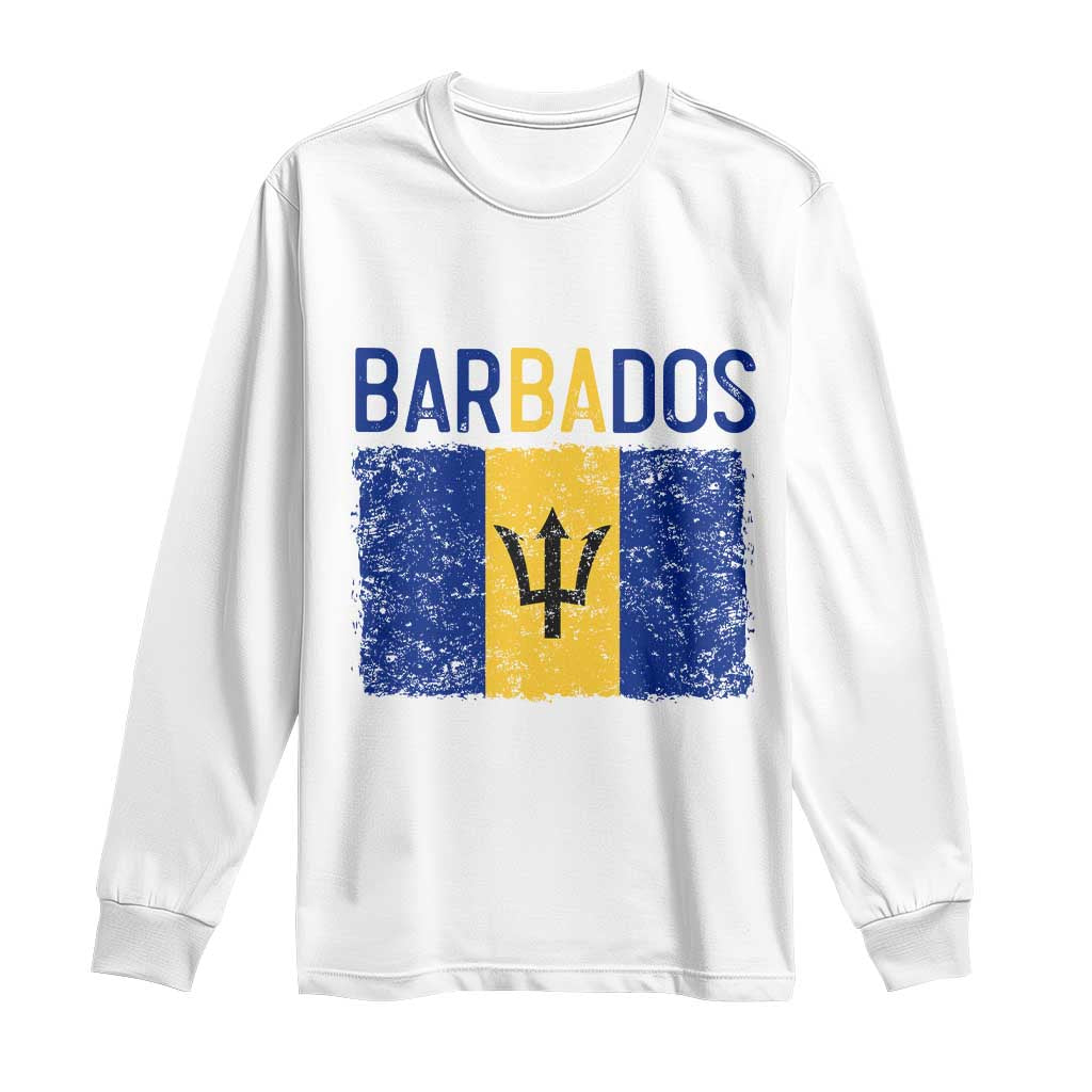 Vintage Distressed Barbados Flag Long Sleeve Shirt Bajan Caribbean Heritage Patriotic Pride Gift