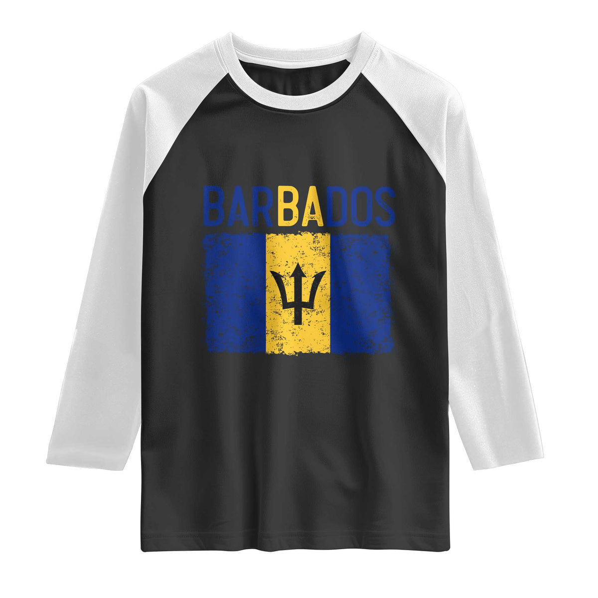 Vintage Distressed Barbados Flag Raglan Shirt Bajan Caribbean Heritage Patriotic Pride Gift