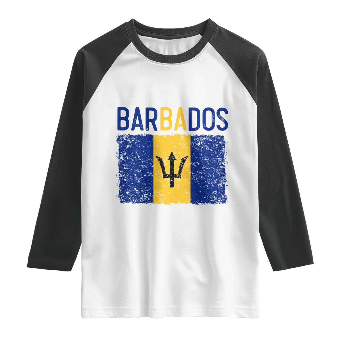 Vintage Distressed Barbados Flag Raglan Shirt Bajan Caribbean Heritage Patriotic Pride Gift