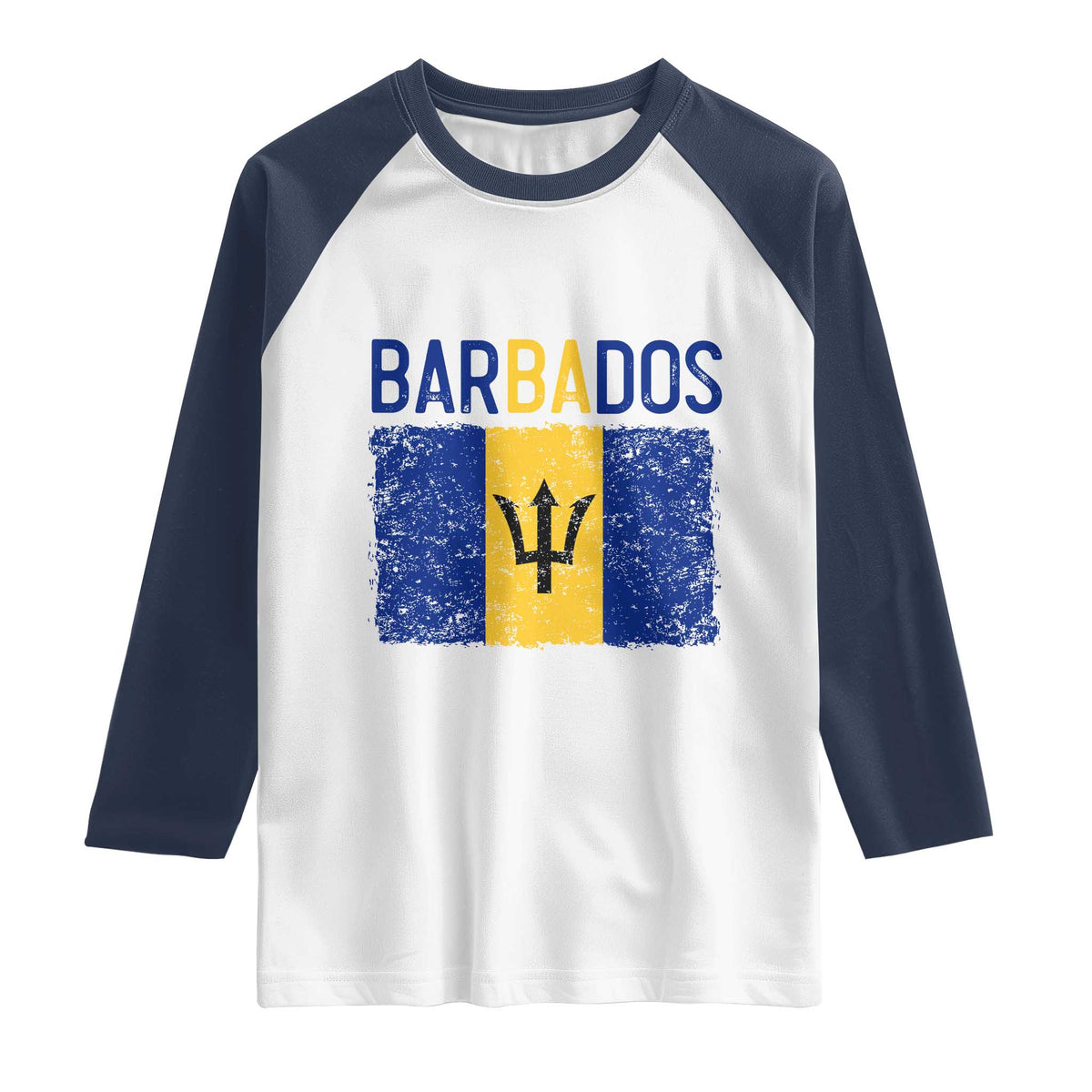 Vintage Distressed Barbados Flag Raglan Shirt Bajan Caribbean Heritage Patriotic Pride Gift